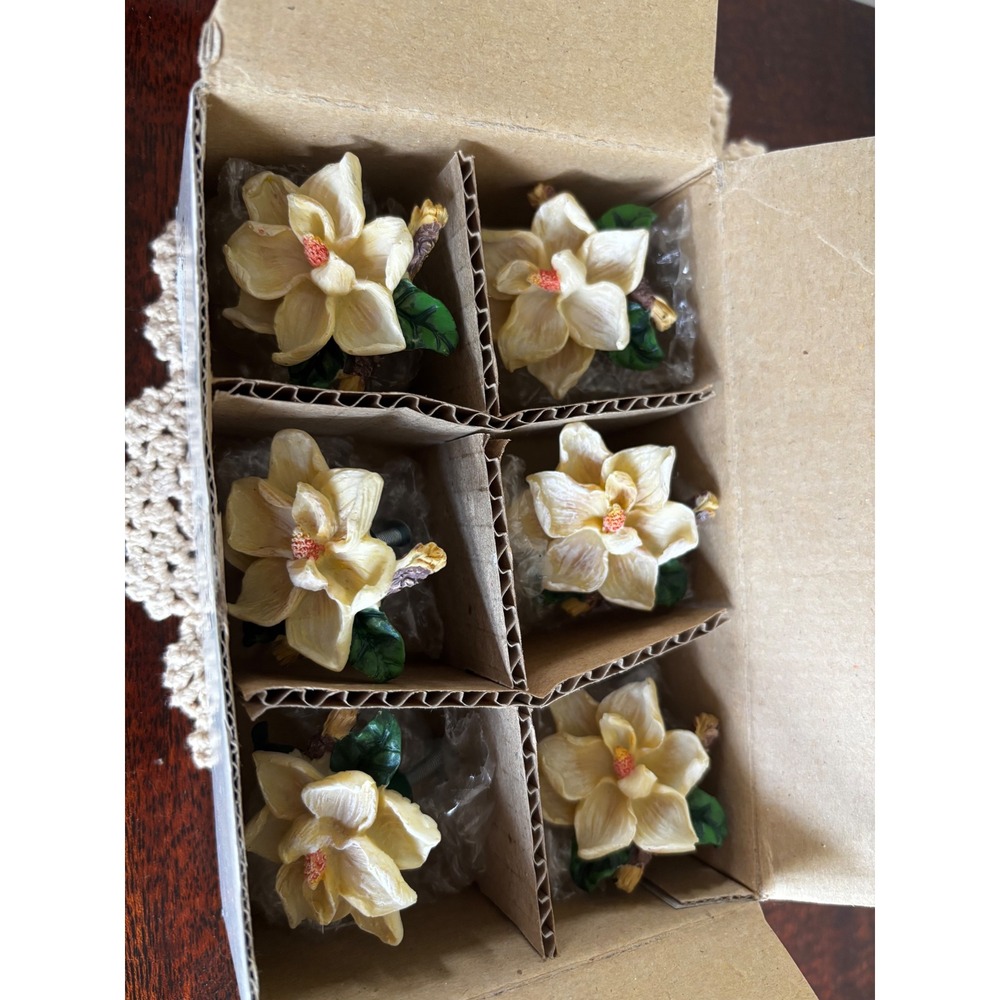 Set of 6 vintage magnolia resin drawer pulls cottagecore shabby chic new in box